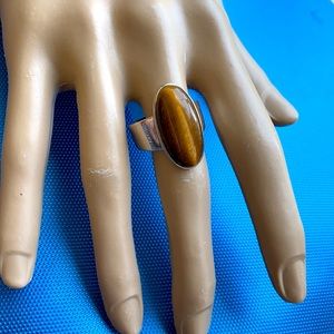 Sterling silver Tiger eye unisex modernist ring